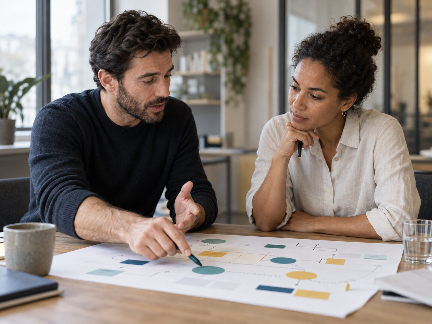 Two professionals reviewing a service strategy together